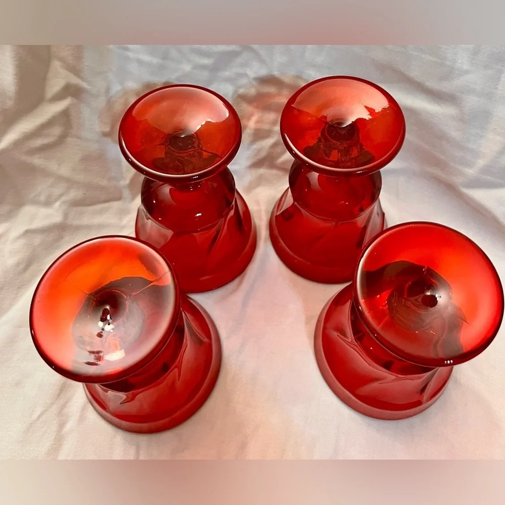 VTG Fostoria Jamestown Ruby Red Champagne Tall Sherbet Glasses Set of 4 Swirl
